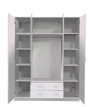 Kano White 4-Door Wardrobe with Mirrored Panels and Ample Storage - UK Luxury Furniture